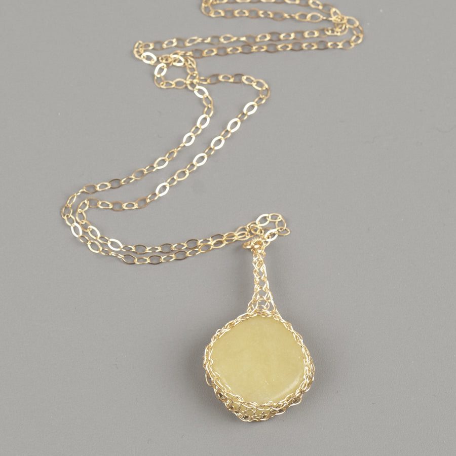 Rectabgle Olive Jade Pendant necklace in gold - Yooladesign