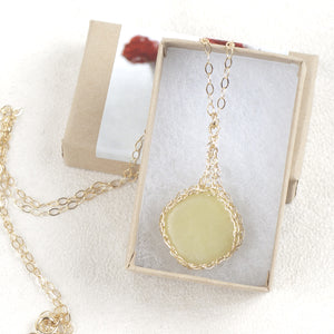 Rectabgle Olive Jade Pendant necklace in gold - Yooladesign