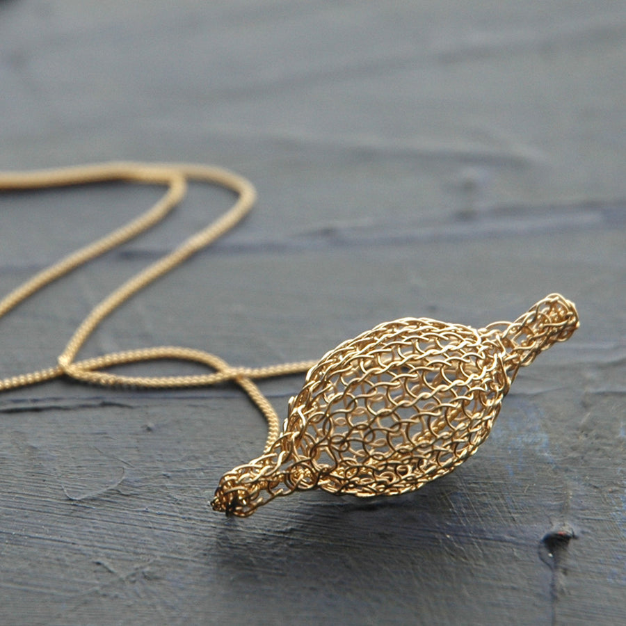 Crocheted gold filled Bubble pod necklace , unique handmade wire crochet jewelry - Yooladesign