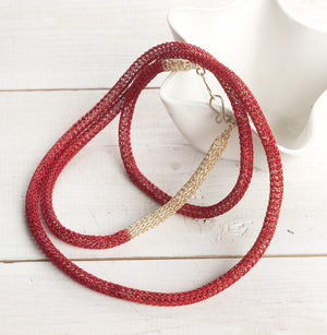 Long RED & Gold Statement Necklace - Yooladesign