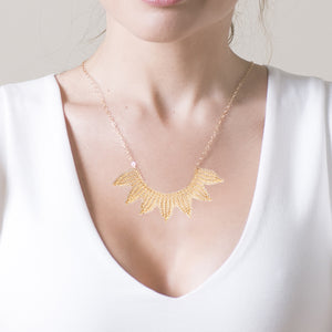 Large gold geometric statement SUN necklace for women, unique Bib necklace- Yooladesign