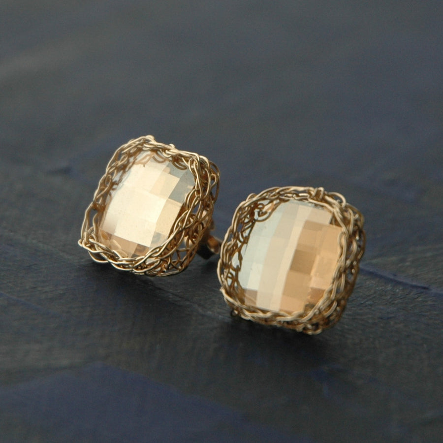 Post Earrings , Amber geometric earrings - Yooladesign