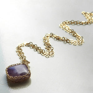 Rectangle Amethyst Pendant necklace in gold - Yooladesign