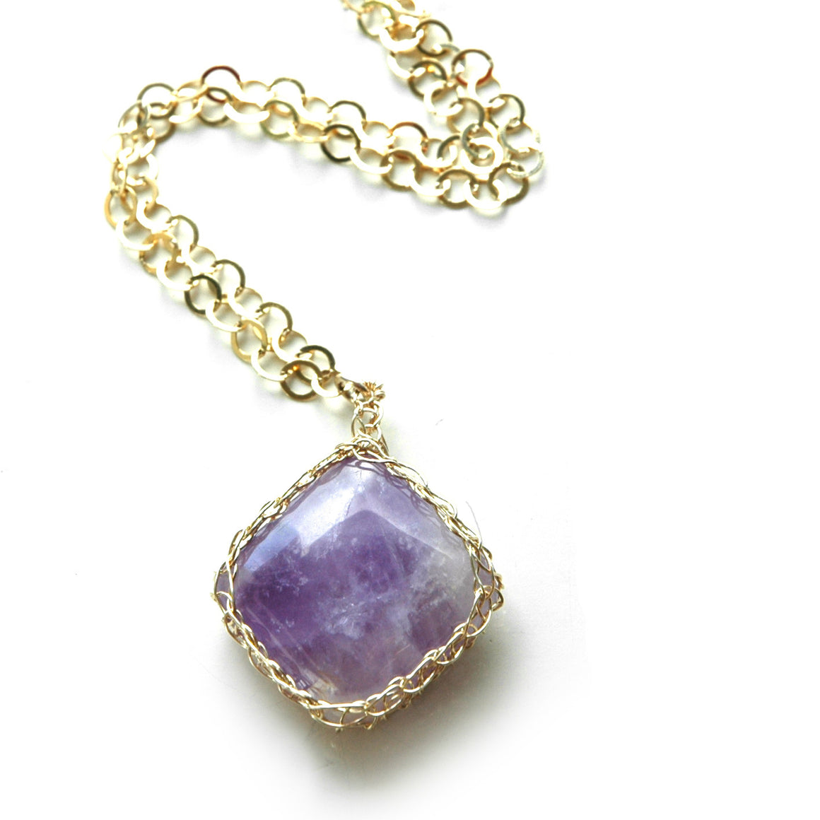 Rectangle Amethyst Pendant necklace in gold - Yooladesign