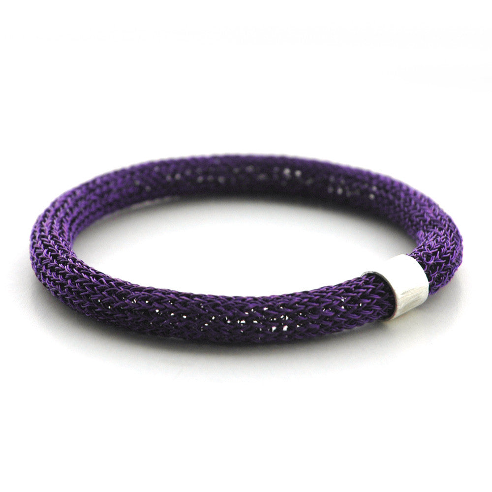 Chunky Bangle bracelet , Purple bracelet with a sterling tube bead - Yooladesign