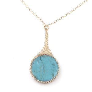 Turquoise pendant necklace wire crochet gold filled - Yooladesign