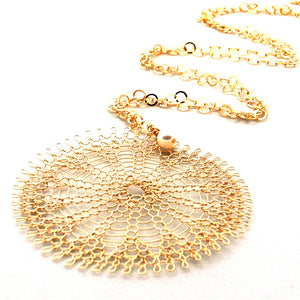 XL Sunflower pendant necklace , wire crocheted flower - Yooladesign
