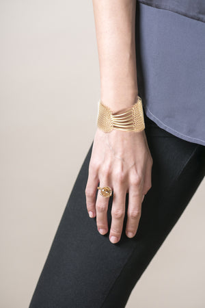 A Symmetric Gold Cuff Bracelet, Gold Mesh Bracelet - Yooladesign