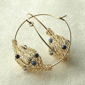 Gold Hoop Earrings - Turquoise Stones - Yooladesign