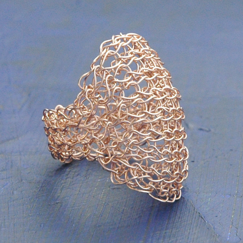 Oval Rose Gold Ring , Glamorous Wire Crochet Jewelry, Romantic Rose Gold , Gold Filled Ring - Yooladesign