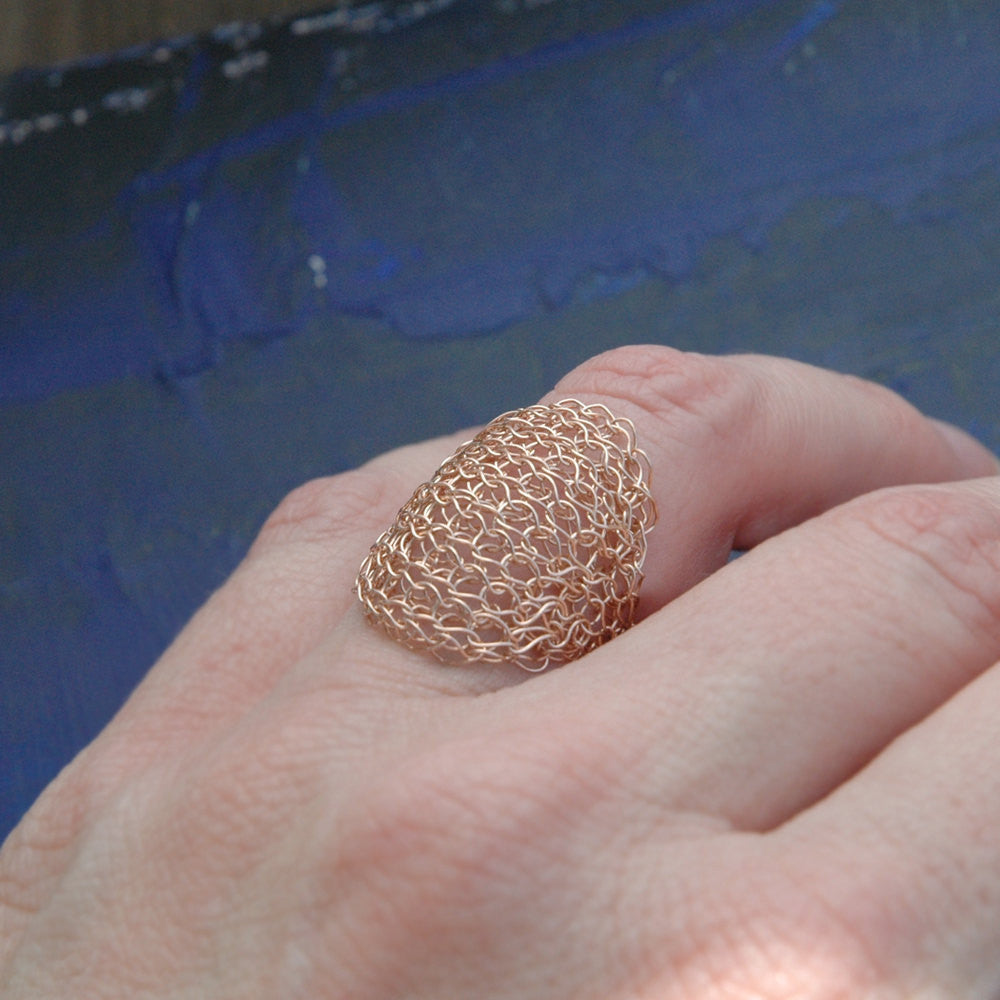 Oval Rose Gold Ring , Glamorous Wire Crochet Jewelry, Romantic Rose Gold , Gold Filled Ring 8-9 / Rose Gold