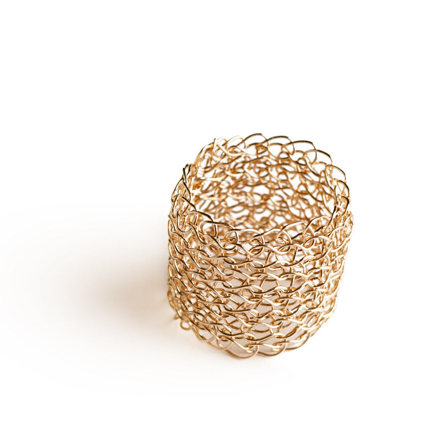 Wire crocheted band ring , yellow gold filled - Yooladesign