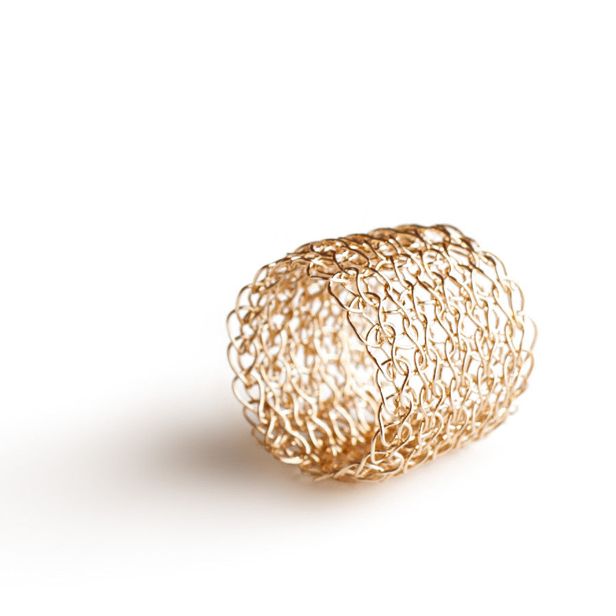 Wire crocheted band ring , yellow gold filled - Yooladesign