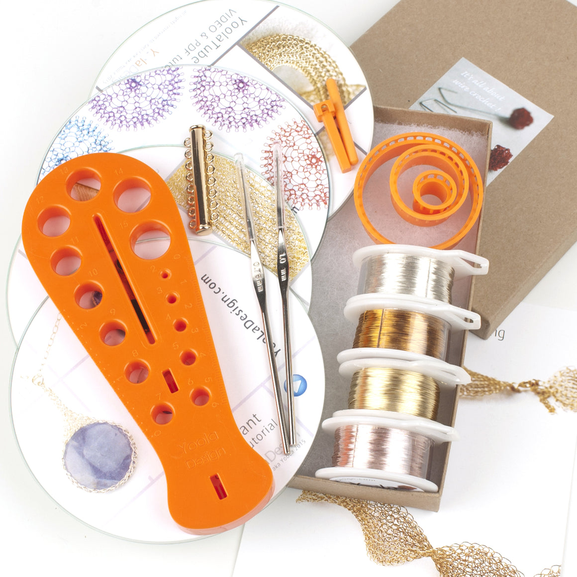 Wire crochet beginners kit 2 , video tutorials , supply and tools - Yooladesign