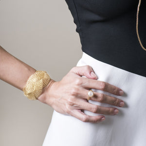 Gold Braided Bracelet , gold filled wire crochet woven cuff bracelet - Yooladesign