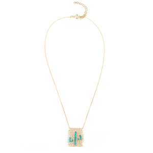 Rectangel Cactus necklace - gold and turquoise - Yooladesign
