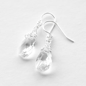 Crocheted Silver Drops , silver and clear swarovski crystal - Yooladesign