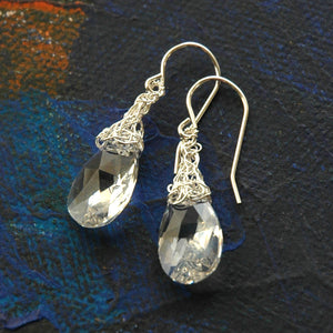 Crocheted Silver Drops , silver and clear swarovski crystal - Yooladesign