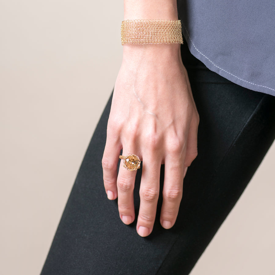 Narrow gold cuff bracelet Knitted jewelry - Yooladesign