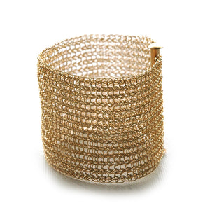 Gold Cuff Bracelet , Wide knitted Cuff , gold filled - Yooladesign