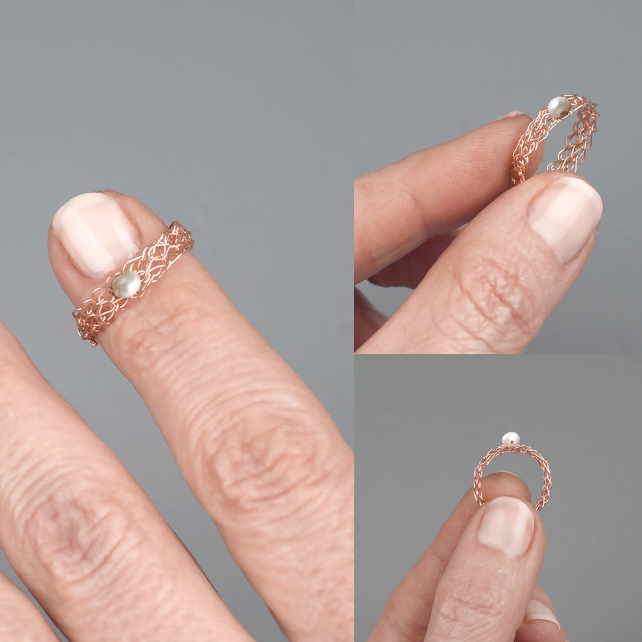 Thin rose gold ring with a pearl - Yooladesign