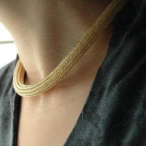 Gold tube necklace , double knitted tube - Yooladesign