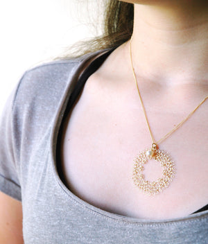 Dreamcatcher pendant necklace , wire crocheted dream catcher, made of gold filled - Yooladesign