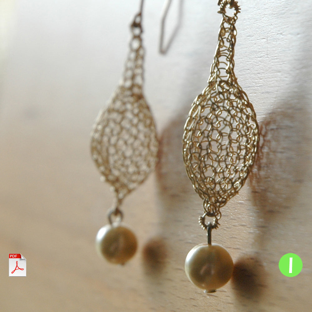 Drop Earrings Wire Crochet Pattern - Jewelry Making Tutorial PDF in English / Plus Materials / Silver Colorway