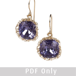 Crystal earrings PDF pattern, Jewelry lesson, how to crochet wire cabochon - Yooladesign