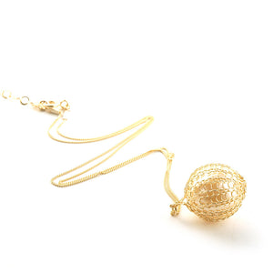 Pearl Pendant Gold Wire Crochet Necklace - Yooladesign