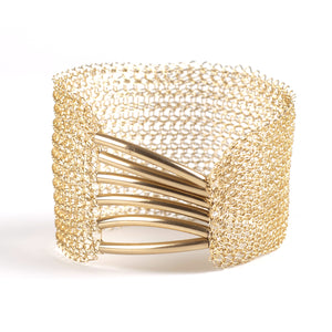 A Symmetric Gold Cuff Bracelet, Gold Mesh Bracelet - Yooladesign