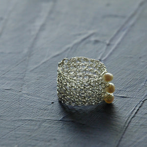 Silver Pearl Ring , Pearl Jewelry , Wire Crochet Jewelry , Water Pearl - Yooladesign