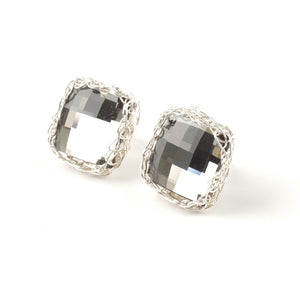 Crystal Stud Silver Earrings , Smoky Gray Swarovski Crystal - Yooladesign