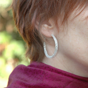 Large Silver hoop earrings , large hoops 4 cm hoop earrings , wire crochet earrings - Yooladesign
