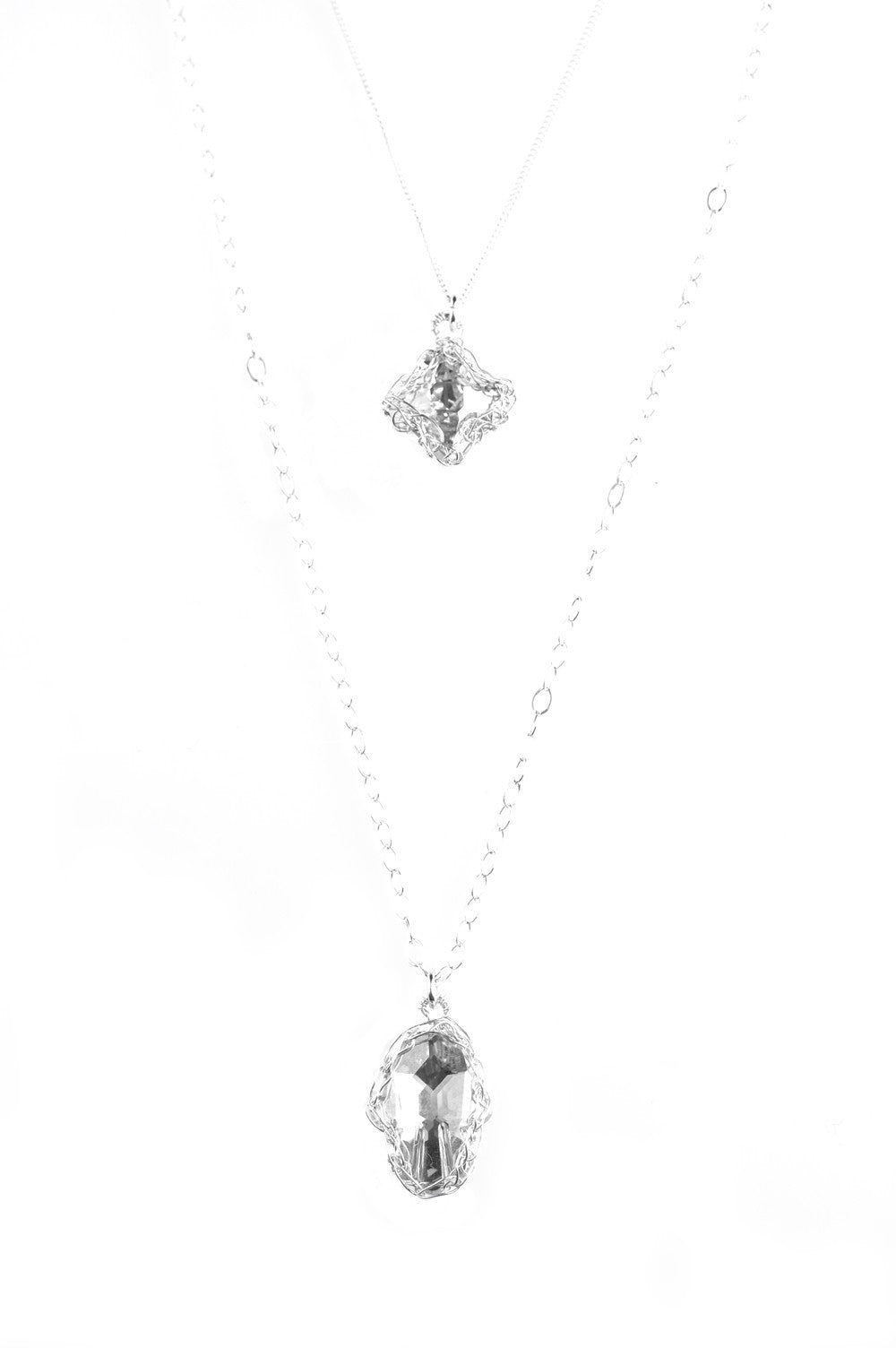 Silver Hamsa and Cross Layering Necklace, Swarovski pendants , Can be worn separately - Yooladesign