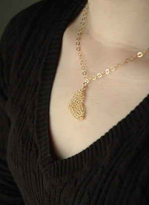 Heart pendant necklace , knitted gold heart - Yooladesign
