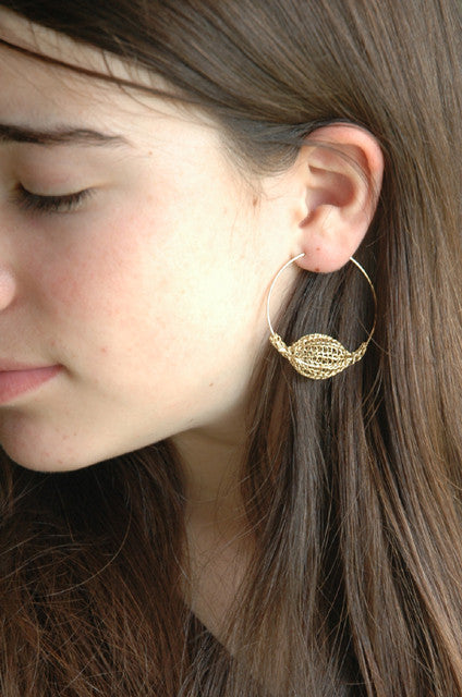 Extra Large hoop earrings gold with a Volume Bead - Yooladesign