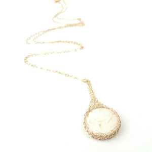 Round IVORY Howlite pendant necklace, nested in gold wire crochet - Yooladesign