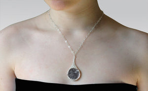 Large Gray Labradorite pendant necklace, nested in Silver wire - Yooladesign