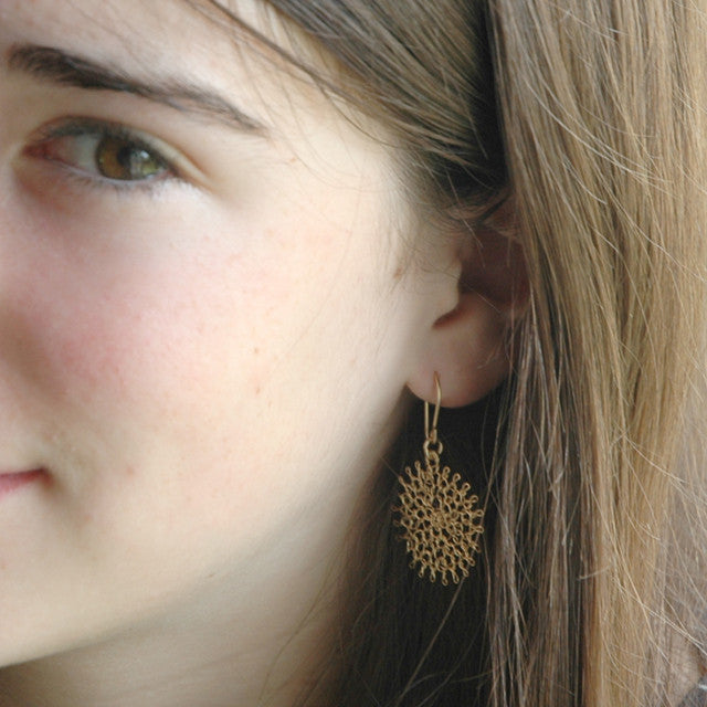 Small Flower Earrings , Gold Dangle Earrings , small Flowers , Handmade Wire Crochet Jewelry - Yooladesign