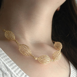 7 Crocheted gold filled organic pod necklace , unique handmade wire crochet jewelry - Yooladesign