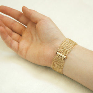 Narrow gold cuff bracelet Knitted jewelry - Yooladesign