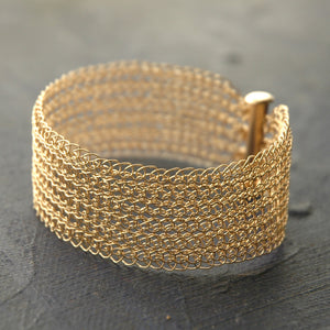 Narrow gold cuff bracelet Knitted jewelry - Yooladesign