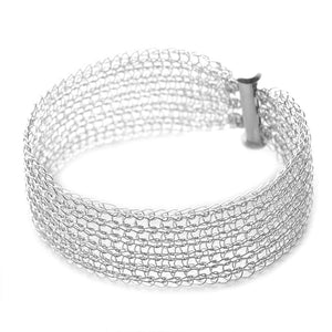 Narrow Silver cuff bracelet Knitted jewelry - Yooladesign