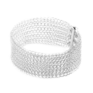 Narrow Silver cuff bracelet Knitted jewelry - Yooladesign