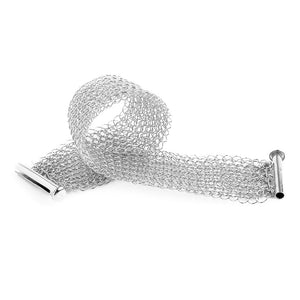 Narrow Silver cuff bracelet Knitted jewelry - Yooladesign
