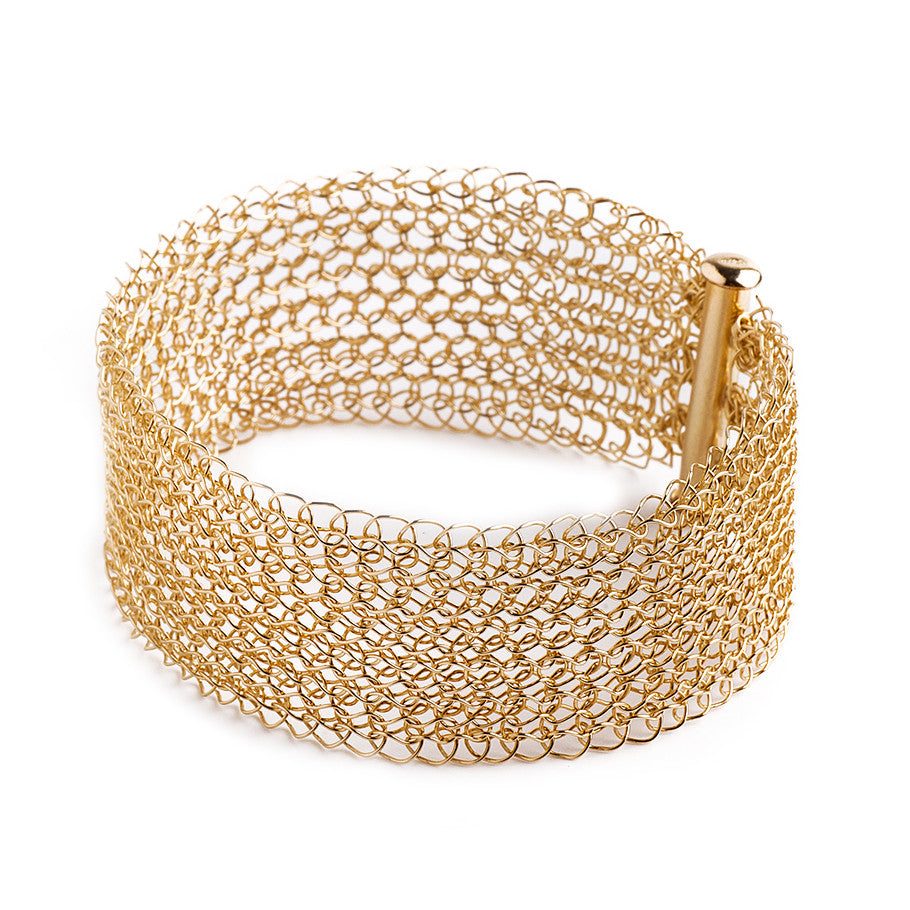 Narrow gold cuff bracelet Knitted jewelry - Yooladesign