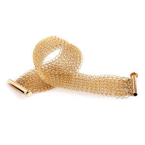 Narrow gold cuff bracelet Knitted jewelry - Yooladesign