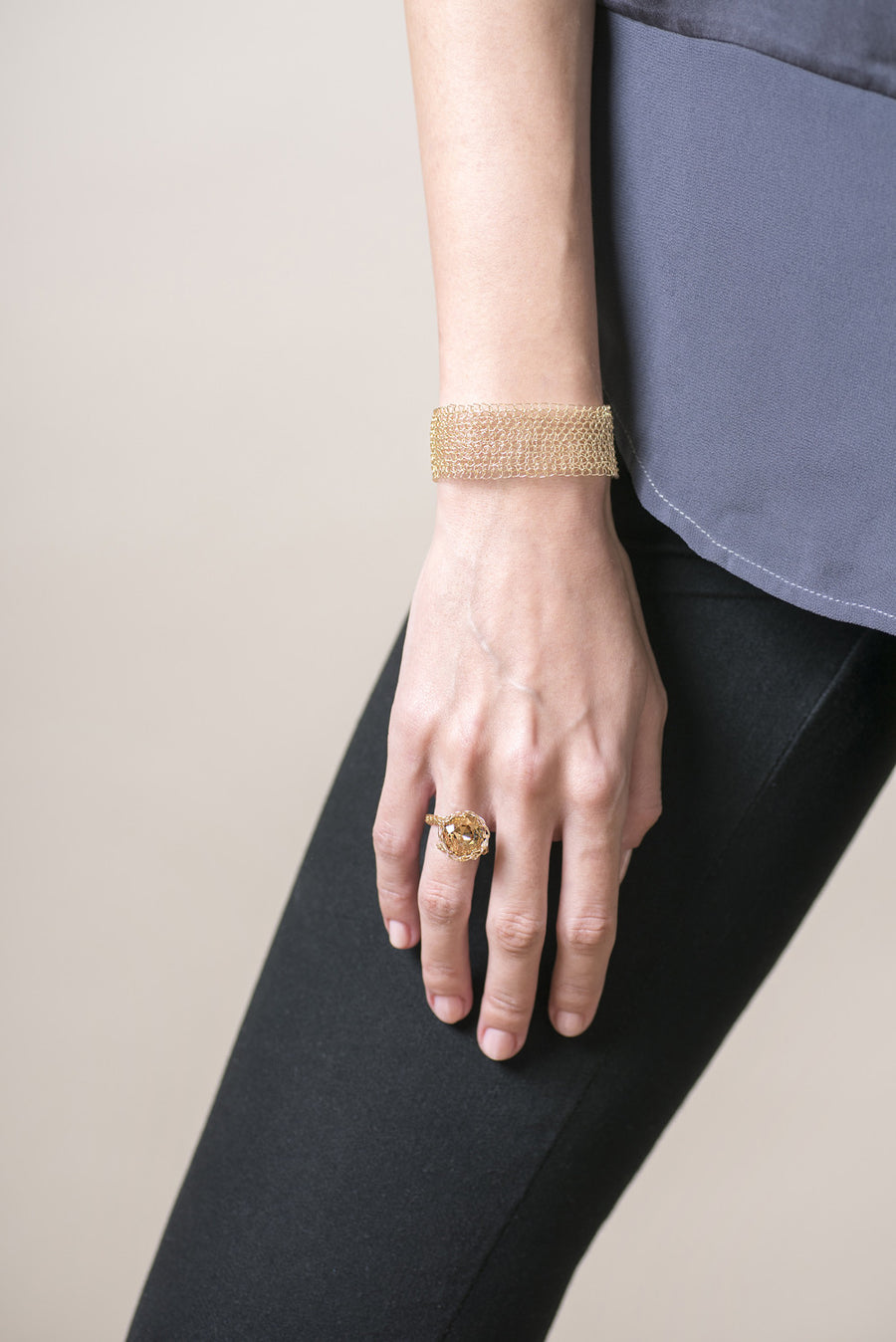 Narrow Rose Gold Cuff Bracelet Knitted Jewelry - Yooladesign