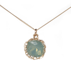 Ocean Green Crystal Necklace , Swarovski Original, Wire crochet Jewelry - Yooladesign